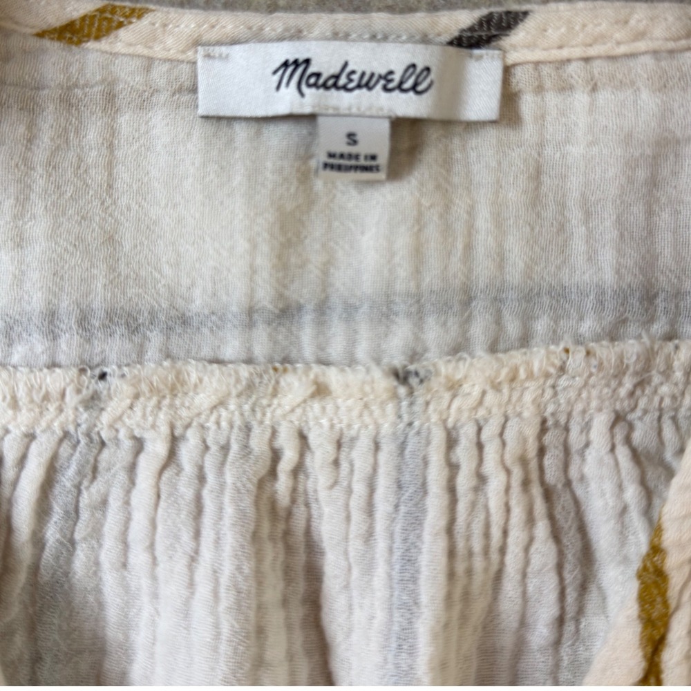 Madewell Women Striped Cotton Gauze Short Sleeve Top Cream Mustard Medium - Picture 2 of 7